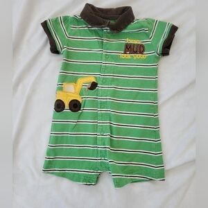 Carters boys green "I make mud look good" snap up romper 12m